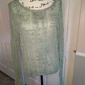 NWT Free People Green Textured Crew Neck Sweater